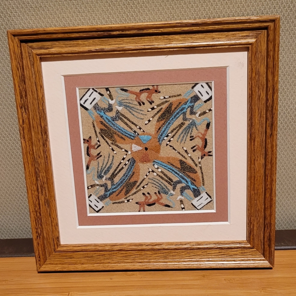 Vintage "4 Camel Girl Yei" Navajo Sand Painting by Shorty